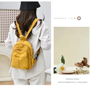Casual nylon backpack for women lightweight multi-functional daily commuter travel bag yellow