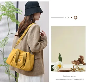 Fashion yellow casual nylon shoulder bag large capacity waterproof tote bag with handles.