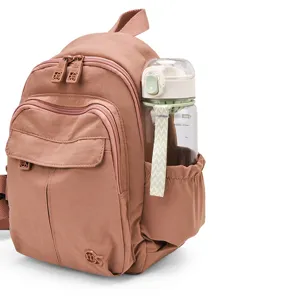 Small nylon backpack for women waterproof casual daypack with side water bottle pocket