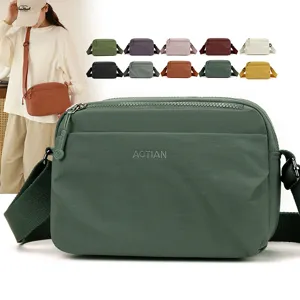 Borsa a tracolla casual in nylon da donna, leggera borsa a spalla multicolore con zip.