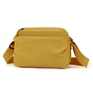 Borsa a tracolla casual in nylon giallo da donna, borsa da viaggio pratica con tasche.