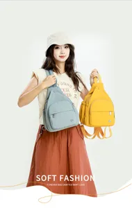 Versatile canvas sling backpack for women, casual multi-functional crossbody chest bag in yellow and grey.