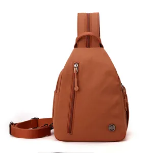 Women casual multi-layer nylon chest bag large capacity outdoor crossbody backpack brown