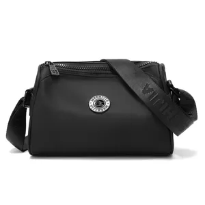 Black waterproof nylon women shoulder bag casual crossbody bag with logo strap design