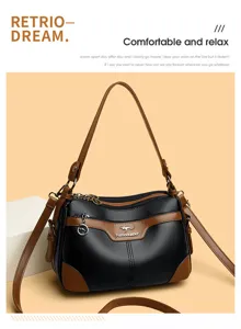 Women's fashion black brown PU leather multi-pocket shoulder crossbody bag for daily use