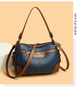 Women fashion shoulder bag casual crossbody handbag with contrast color and multi compartments