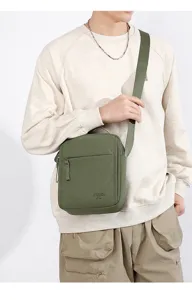 Men's casual nylon crossbody shoulder bag, simple commuter design in military green.