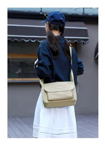 Casual women's crossbody shoulder bag, chic beige canvas daily commuting tote bag