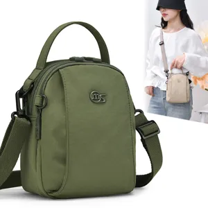 Lightweight multi-layer nylon crossbody bag for women, casual trendy shoulder square bag.