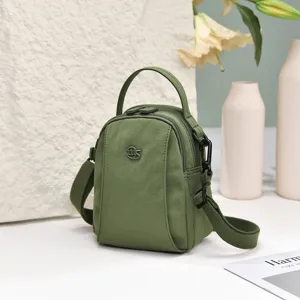 Green nylon crossbody bag casual multi-layer shoulder bag stylish daily small square bag