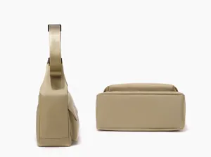 Detailed side and bottom view of the minimalist khaki women's shoulder bag, large capacity.