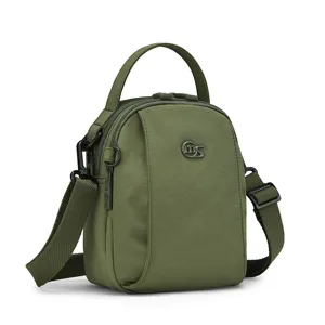 Green nylon crossbody bag for women, lightweight multi-layer shoulder bag with top handle.