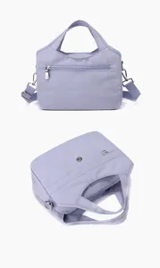 Women nylon crossbody shoulder bag casual multi-compartment travel handbag light purple detail