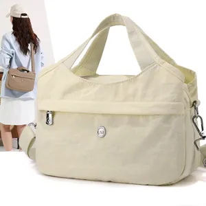 Women Multi-Pocket Nylon Crossbody Bag Casual Daily Shoulder Handbag Waterproof Bucket Bag Travel Purse