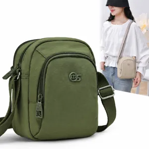 Women's Casual Multi-Layer Crossbody Bag Waterproof Nylon Shoulder Bag Simple Daily Commuter Handbag