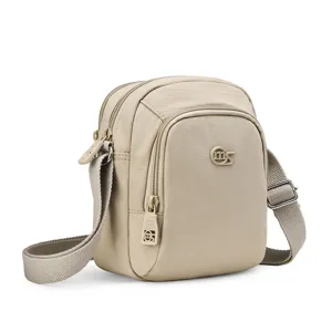 Casual multi-layer nylon crossbody bag for women, stylish daily shoulder square bag.