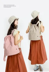 Lightweight solid color drawstring backpack, large capacity sports fitness bag for women.