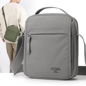 Men oxford cloth shoulder crossbody bag casual daily commute grey simple fashion handbag