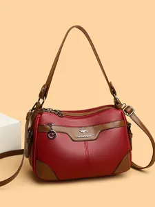 Women shoulder bag crossbody bag large capacity red PU leather casual daily handbag