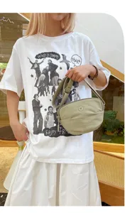 Casual solid color nylon crossbody bag for women, versatile mini daily shoulder bag with adjustable strap.