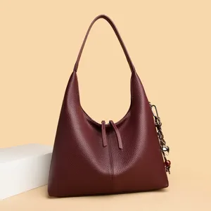 Wine red leather hobo shoulder bag, classic casual tote purse for women commuting daily.