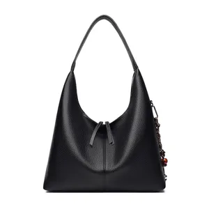 Black leather shoulder bag casual hobo underarm tote bag stylish daily commuter purse for women