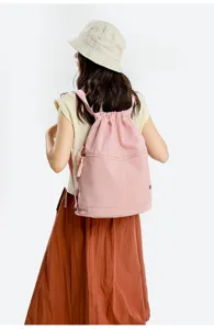 Pink drawstring backpack lightweight casual gym sports rucksack for women daily travel use