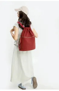 Women solid color drawstring backpack lightweight sports casual daypack for gym travel