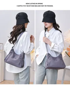 Stylish women casual nylon shoulder bag waterproof crossbody commuting handbag detail view.