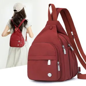 Casual multi-use backpack for women, lightweight nylon chest bag, trendy crossbody shoulder bag.