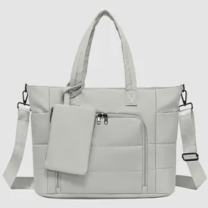 Women Waterproof Nylon Insulated Tote Handbag Multicompartment Casual Travel Shoulder Bag Dual Top Handles Adjustable Strap