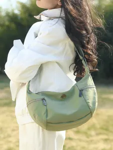 Korean style green crossbody canvas shoulder bag for women casual lightweight hobo bag