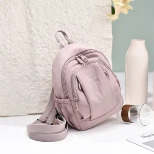 Zaino Casual da Donna in Nylon Impermeabile Piccolo Leggero Borsa Scolastica Giornaliera Viaggio Moda Tinta Unita