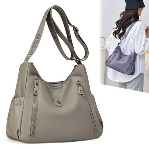 Women Nylon Waterproof Shoulder Bag Casual Commute Crossbody Bag Multi Pocket Hobo Handbag Travel Daily Purse