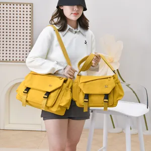 Unisex Waterproof Nylon Crossbody Bag Casual Multi-Pocket Messenger Bag Large Capacity Simple Travel Shoulder Bag