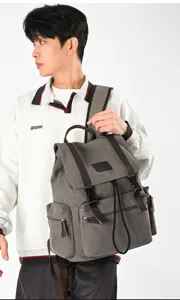 Lässiger Canvas Rucksack mit großer Kapazität Reise Schultasche für Damen und Herren grau