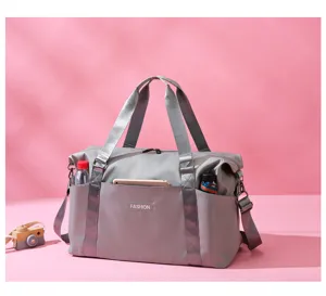 Gray large capacity travel duffle bag multi-functional gym luggage bag with pockets detail