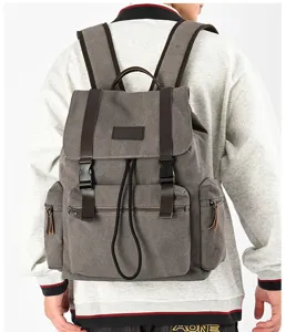 Große Kapazität Segeltuch Rucksack für Damen und Herren, Vintage Reise Schulbuch Tasche