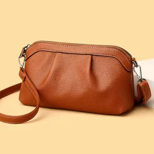 Brown soft leather women shoulder bag fashionable versatile crossbody bag for daily use.
