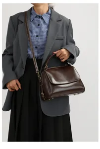 Retro PU pelle marrone borsa donna spalla tracolla casual grande capacità moda