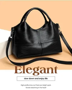 Borsa a tracolla in pelle nera retro per donna, elegante borsa casual giornaliera.