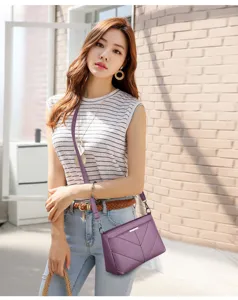 Stylish purple soft leather cross-body shoulder bag for women, Korean fashion multi-layer design.