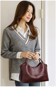Borsa a tracolla in pelle PU rosso vino da donna borsa casual retro dettaglio