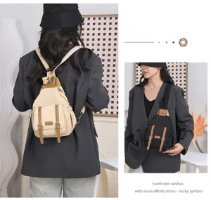 Detailaufnahme der Vintage Nylon Brusttasche und des Rucksacks, zeigt Textur und Tragevarianten.
