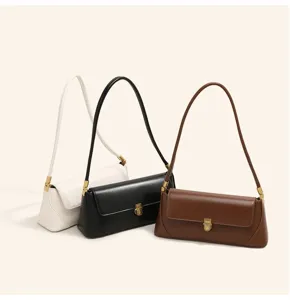 Chic women solid leather shoulder bag underarm purse versatile casual daily fashion handbag