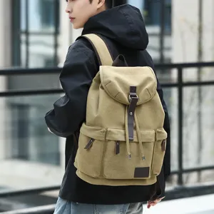 Zaino in tela da uomo grande capacita vintage per scuola viaggio borsa kaki casual