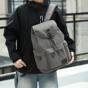 Zaino vintage grigio in tela da uomo con cinghie in pelle per uso quotidiano nuovo