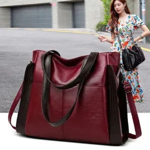 Large capacity soft leather tote bag for women, stylish shoulder handbag for daily use detail.