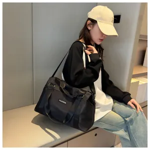 Large capacity multi-functional travel duffel bag with strap, black waterproof gym bag for women