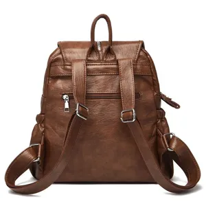 Vintage leather backpack for women, large capacity stylish travel school casual daypack.
